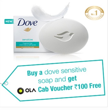 India Desire : Dove Soap Ola Voucher Offer: Buy A Dove Sensitive Soap And Get Worth Rs. 100 Ola Voucher Free From Purplle